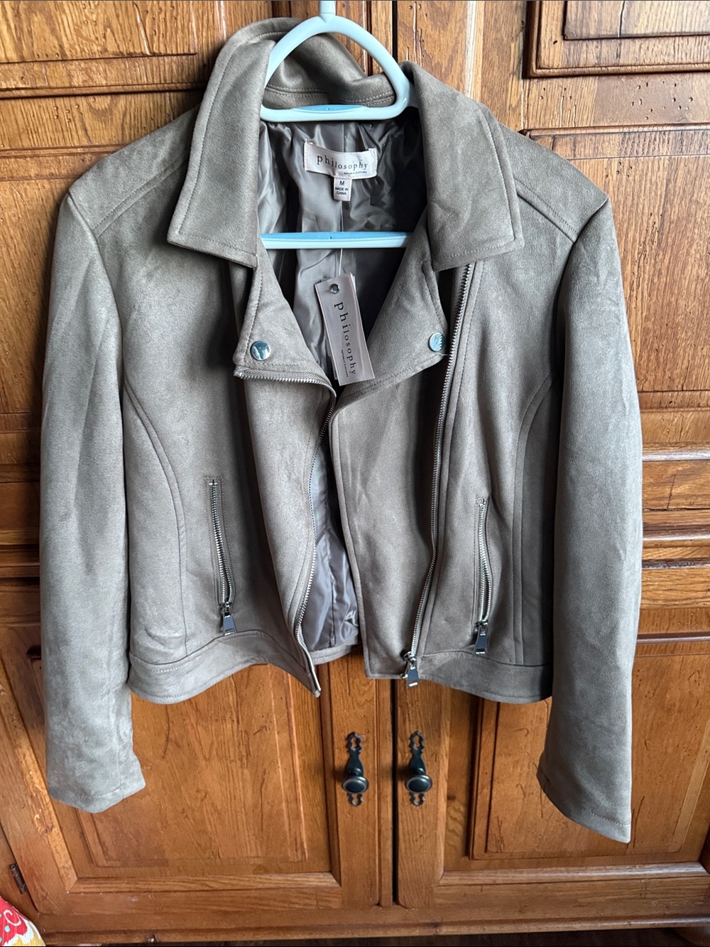 Philosophy Taupe Suede Moto Jacket